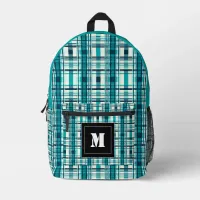 Plaid Pattern Tartan Check Green White Monogram Printed Backpack