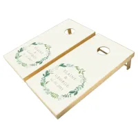 Rustic Green Foliage Wreath Personalized Wedding Cornhole Set