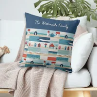 Beach Scene Huts Lighthouses Coastal Decor Throw Pillow