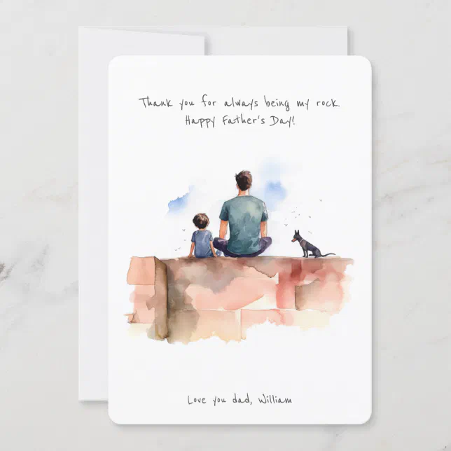 Father, son & pet dog | Watercolor | Father's Day Holiday Card