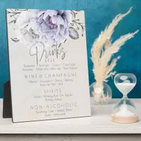 Wedding | Drinks Menu Rustic Lilac Peonies Plaque