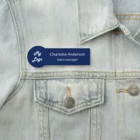 Navy blue elegant business logo employee name tag