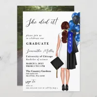 Blue Minimalist Photo She Did It Graduation  Invitation