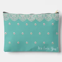 Elegant Lace and Pearls Customized Message Accessory Pouch