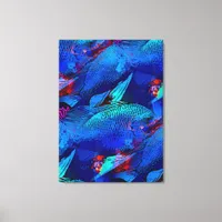 Aquarium Fish Playful Pattern in Aqua Vivid Blue Canvas Print