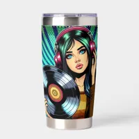 Cool Pop Art Comic Style Girl with Vinyl Album Insulated Tumbler