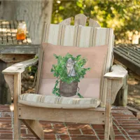 Cute Kitten in Catnip Antique Pot    Outdoor Pillow