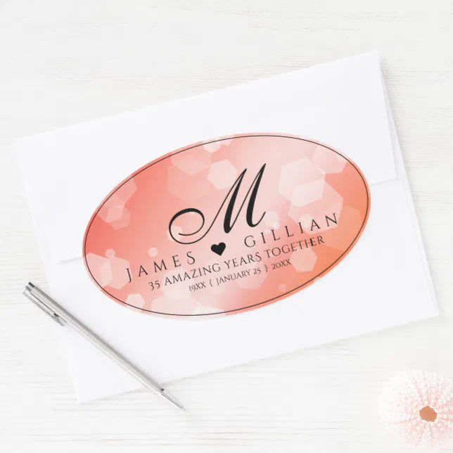 Elegant 35th Coral Wedding Anniversary Celebration Oval Sticker