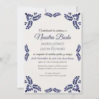 Talavera Blue Floral Minimalist Spanish Wedding Invitation