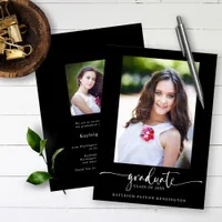 Black Modern Elegant Script Graduation Photo Announcement