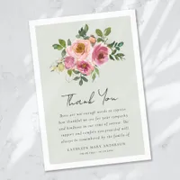 Pink Roses Floral Sympathy Funeral Thank You Card