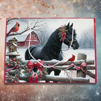 Festive Black Horse and Cardinal Christmas Large Gift Bag