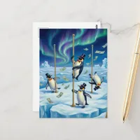 Funny Dancing Penguins North Pole Raining Money Postcard