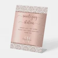 Sanitizing Station Rose Gold Monogram Wedding Pedestal Sign