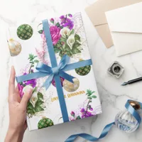 Elegant Vintage Floral Personalized Christmas Wrapping Paper