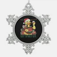 Christmas Duck, Let's Get Lit  Snowflake Pewter Christmas Ornament