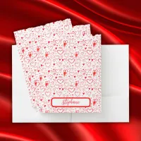 Name Monogram with red hearts on white | Pocket Folder