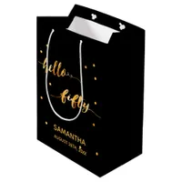 50th birthday black gold name typography modern medium gift bag