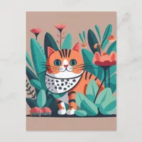 Cat with Flowers  Postcard