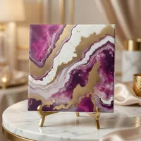 Abstract Purple White & Gold Agate Geode Marble Ceramic Tile