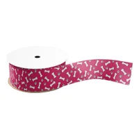 Pink Dog Lover Puppy Theme Paw Print Bones Pattern Grosgrain Ribbon