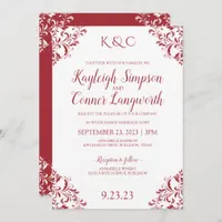 Elegant Vintage Corners Wedding Invitation | Red