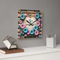 Eternal Bloom 5th Anniversary Floral Celebration Square Wall Clock