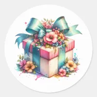 Shabby Chic Birthday Gift Watercolor Classic Round Sticker