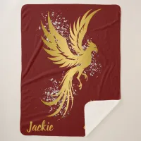 Glam Gold Phoenix Silver Glitter Monogram Maroon | Sherpa Blanket