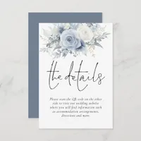 Dusty Blue Florals QR Code Wedding Details Enclosure Card