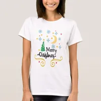 Stars, Moon, Snowflakes & Merry Christmas Women's T-Shirt