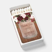 Rustic Burgundy Floral Mason Jar Wedding Matchboxes