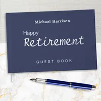 Happy Retirement Dark Navy Blue Elegant Stylish Foil Guest Book