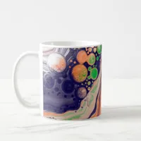 Blue, Coral and Green Pour Painting Fluid Art   Coffee Mug