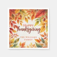 Elegant Watercolor Fall Leaves Border Thanksgiving Napkins