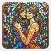 Two Women in Mosaic Tile Style Ai  Art Square Sticker