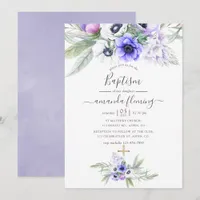 Pastel Violet Floral Baptism Invitation