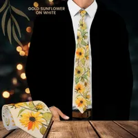 Golden Sunflower Hand Painted on White Neck Tie