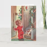 Vintage Child and Puppy Christmas Themed Holiday Card