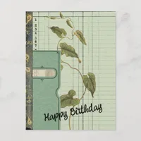Green Ephemera Collage Happy Birthday Postcard