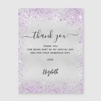 Silver lavender glitter thank you card