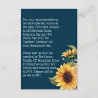 Elegant Navy Blue and Sunflower Wedding Details Enclosure Card