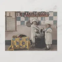 Vintage Baking Children Postcard