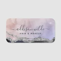 Signature Script Watercolor Purple Black Silver Name Tag