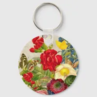 Vintage Flower Bouquet with Butterflies Keychain