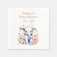 Cute Baby Elephant Girl's Baby Shower  Napkins