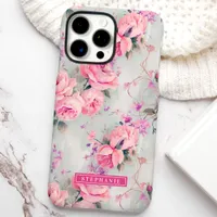 Blush Pink Roses Custom Name Floral iPhone 16 Pro Max Case