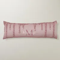 Luxury Rose Gold Sparkle Glitter Drips Monogram Body Pillow