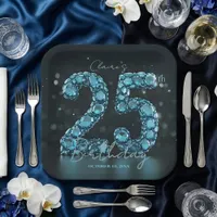 Teal Blue Diamonds Glamorous 25th Birthday Party Paper Plates