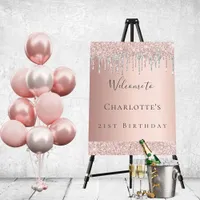 Birthday rose gold glitter silver welcome foam board